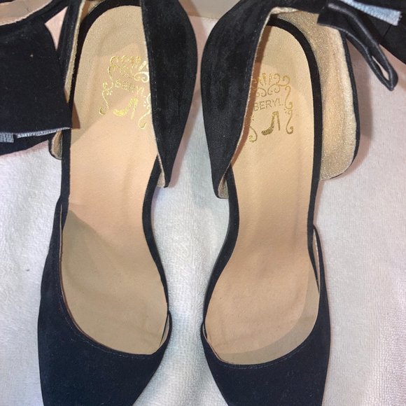 Black suede heels with detachable bows - Picture 7 of 8